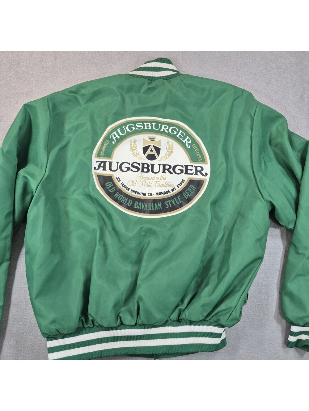 Swingster Mens Large Green Lightweight Bomber Jacket "AUGSBURGE BEER" Logo